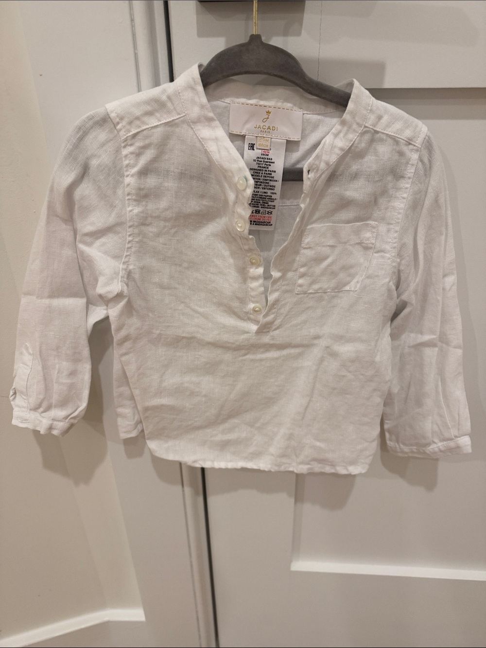 Jacadi White Linen Henley Shirt with Chest Pocket